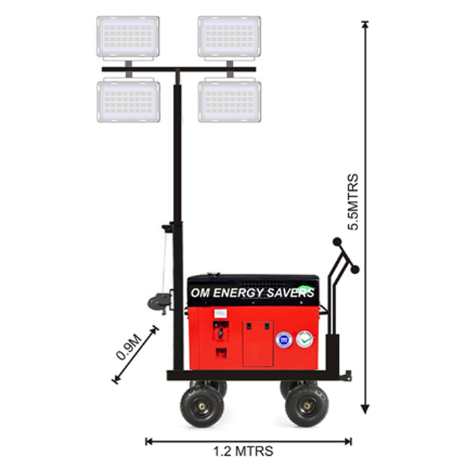 4x150 Watt Led Light Tower With Telescopic Mast And Portable Generator With Trolley 