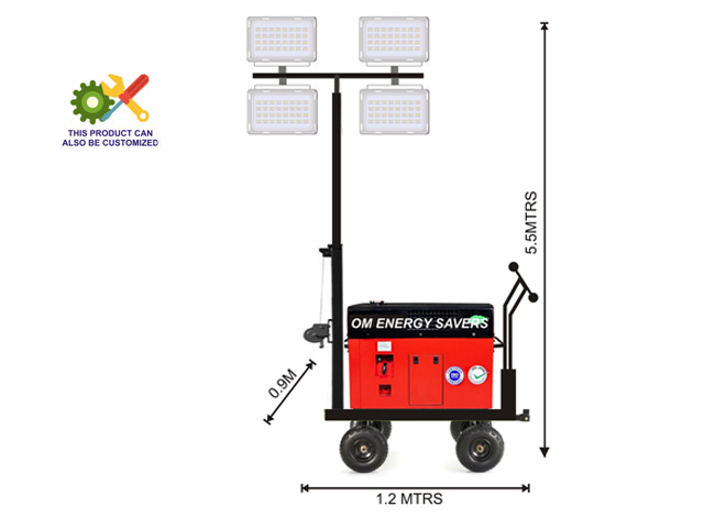 4x150 Watt Led Light Tower With Telescopic Mast And Portable Generator With Trolley 